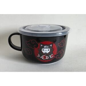 Naruto Ceramic Soup Mug Bowl w/ Lid Black Akatsuki Cat Anime Mad Engine